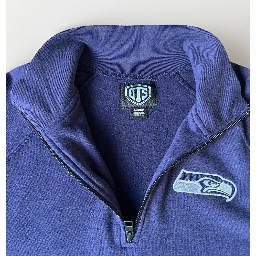 Seattle Seahawks OTS Pullover Mens L Blue 1/4 Zip Long Sleeve Sweater And Gloves